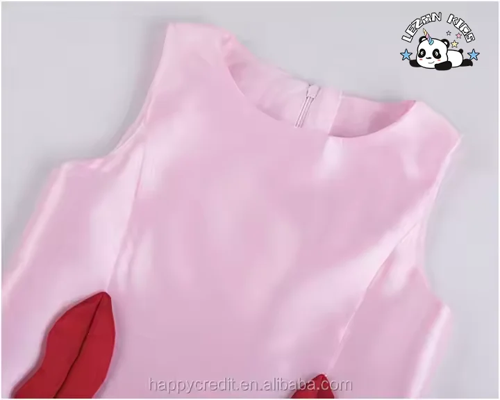 LEZONKIDS - Vestido de Seda Rosa com Bolsos Laterais e Decote Redondo sem Mangas para Meninas de 3 Anos